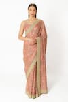 Buy_Rabani & Rakha_Pink Georgette Sequins, Embroidery Round Bandhani Pattern Saree With Blouse _at_Aza_Fashions