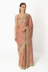 Rabani & Rakha_Pink Georgette Sequins, Embroidery Round Bandhani Pattern Saree With Blouse _Online_at_Aza_Fashions