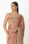 Rabani & Rakha_Pink Georgette Sequins, Embroidery Round Bandhani Pattern Saree With Blouse _at_Aza_Fashions