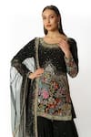 Rabani & Rakha_Black Georgette Embroidered Resahm Resham Straight Kurta Gharara Set  _at_Aza_Fashions