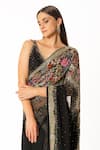 Rabani & Rakha_Black Net, Georgette Sequins, Pearls, Cut Work, Floral Resham Saree Set _Online_at_Aza_Fashions