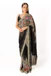 Buy_Rabani & Rakha_Black Net, Georgette Sequins, Pearls, Cut Work, Floral Resham Saree Set _Online_at_Aza_Fashions