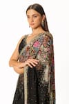 Rabani & Rakha_Black Net, Georgette Sequins, Pearls, Cut Work, Floral Resham Saree Set _at_Aza_Fashions