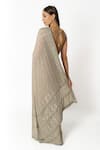 Shop_Rabani & Rakha_Gray Georgette Cut Work, Pearls, Sequins Silver Grey Hand Embroidered Saree Set _at_Aza_Fashions