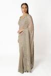 Buy_Rabani & Rakha_Gray Georgette Cut Work, Pearls, Sequins Silver Grey Hand Embroidered Saree Set _Online_at_Aza_Fashions