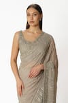 Shop_Rabani & Rakha_Gray Georgette Cut Work, Pearls, Sequins Silver Grey Hand Embroidered Saree Set _Online_at_Aza_Fashions