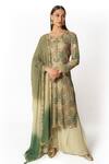 Buy_Rabani & Rakha_Green Crepe, Georgette Sequins, Bandhani Pattern Embroidered Kurta Palazzo Set _at_Aza_Fashions