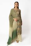 Rabani & Rakha_Green Crepe, Georgette Sequins, Bandhani Pattern Embroidered Kurta Palazzo Set _Online_at_Aza_Fashions