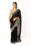 Buy_Rabani & Rakha_Black Net, Georgette Pearls, Feathers Scoop Neck Peal Embroidered Saree Set _at_Aza_Fashions