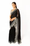 Buy_Rabani & Rakha_Black Net, Georgette Pearls, Feathers Scoop Neck Peal Embroidered Saree Set _Online_at_Aza_Fashions