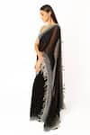Shop_Rabani & Rakha_Black Net, Georgette Pearls, Feathers Scoop Neck Peal Embroidered Saree Set _Online_at_Aza_Fashions