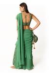 Shop Rabani & Rakha Green Crepe, Georgette Paisley Print Pre-draped Saree Set With Palazzo at Aza Fashions Shop_Rabani & Rakha_Green Crepe, Georgette Paisley Print Pre-draped Saree Set With Palazzo _at_Aza_Fashions