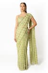 Buy_Rabani & Rakha_Green Georgette Sequins, Cut Work, Round Pattern Embellished Saree With Blouse _at_Aza_Fashions