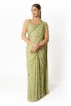 Rabani & Rakha_Green Georgette Sequins, Cut Work, Round Pattern Embellished Saree With Blouse _Online_at_Aza_Fashions