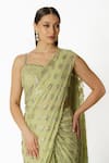 Rabani & Rakha_Green Georgette Sequins, Cut Work, Round Pattern Embellished Saree With Blouse _at_Aza_Fashions