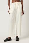 Varun Bahl_Ivory Linen Solid Trouser _Online_at_Aza_Fashions