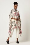 Buy_Varun Bahl_Ivory Georgette Printed Lily Shirt Collar Asymmetric Cape _at_Aza_Fashions