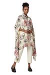 Shop_Varun Bahl_Ivory Georgette Printed Lily Shirt Collar Asymmetric Cape _at_Aza_Fashions