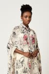 Varun Bahl_Ivory Georgette Printed Lily Shirt Collar Asymmetric Cape _Online_at_Aza_Fashions