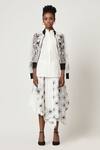 Buy_Varun Bahl_White Organza Applique Floral Stand Collar Bomber Jacket _Online_at_Aza_Fashions
