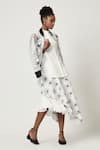 Varun Bahl_White Organza And Poplin Applique Floral Jacket Stand Bomber Skirt Set _Online_at_Aza_Fashions