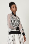 Buy_Varun Bahl_White Organza And Poplin Applique Floral Jacket Stand Bomber Skirt Set 