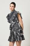 Varun Bahl_Black Linen Print Floral Stand Collar Bloom Dress With Belt _Online_at_Aza_Fashions