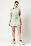 Buy_Varun Bahl_Green Linen Print Floral Collared Neck Dress _at_Aza_Fashions