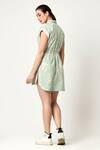 Shop_Varun Bahl_Green Linen Print Floral Collared Neck Dress _at_Aza_Fashions