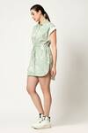 Varun Bahl_Green Linen Print Floral Collared Neck Dress _Online_at_Aza_Fashions