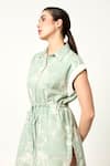 Buy_Varun Bahl_Green Linen Print Floral Collared Neck Dress _Online_at_Aza_Fashions