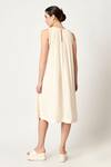 Shop_Varun Bahl_Ivory Viscose Crepe Print Floral Round Neck Flower A-line Dress_at_Aza_Fashions