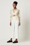 Buy_Varun Bahl_Ivory Net And Georgette Embroidery Floral Round Cardigan Trouser Set _at_Aza_Fashions