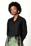 Buy_Varun Bahl_Black Poplin Plain Collared Neck Embroidered Cropped Shirt _at_Aza_Fashions