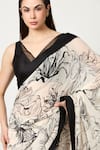 Shop_Varun Bahl_Ivory Georgette Print Floral V Neck Saree With Blouse _Online_at_Aza_Fashions