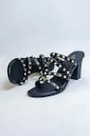 THE ALTER_Black Studs And Pearls Embellished Strappy Block Heels _Online_at_Aza_Fashions