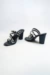 Shop_THE ALTER_Black Studs And Pearls Embellished Strappy Block Heels _Online_at_Aza_Fashions