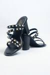 THE ALTER_Black Studs And Pearls Embellished Strappy Block Heels _at_Aza_Fashions