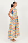 Rias Jaipur_Multi Color 100% Organic Cotton Hand Block Printed Striped Round Dress _Online_at_Aza_Fashions