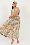 Shop_Rias Jaipur_Multi Color 100% Organic Cotton Hand Block Printed Striped Round Dress _Online_at_Aza_Fashions