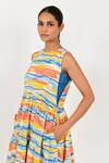 Rias Jaipur_Multi Color 100% Organic Cotton Hand Block Printed Striped Round Dress _at_Aza_Fashions