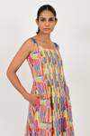 Rias Jaipur_Multi Color 100% Organic Cotton Hand Block Printed Striped Wide Pattern Dress _at_Aza_Fashions