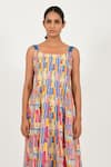 Rias Jaipur_Multi Color 100% Organic Cotton Hand Block Printed Striped Wide Dress _Online_at_Aza_Fashions