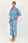 Buy_Rias Jaipur_Blue Linen Printed Dabu Mud Resist Collar Shirt And Pant Set _at_Aza_Fashions
