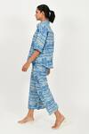 Shop_Rias Jaipur_Blue Linen Printed Dabu Mud Resist Collar Shirt And Pant Set _Online_at_Aza_Fashions