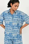 Rias Jaipur_Blue Linen Printed Dabu Mud Resist Collar Shirt And Pant Set _at_Aza_Fashions