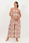 Buy_Rias Jaipur_Multi Color Linen Hand Block Printed Striped V Neck Jumpsuit _at_Aza_Fashions