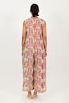 Shop_Rias Jaipur_Multi Color Linen Hand Block Printed Striped V Neck Jumpsuit _at_Aza_Fashions