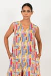 Shop_Rias Jaipur_Multi Color Linen Hand Block Printed Striped V Neck Jumpsuit _Online_at_Aza_Fashions