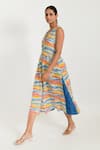 Buy_Rias Jaipur_Multi Color 100% Organic Cotton Hand Block Printed Striped V Neck Midi Dress _Online_at_Aza_Fashions